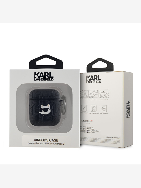 Karl Lagerfeld Karl Lagerfeld PU релефен калъф с глави на купета за AirPods 1/2 Black