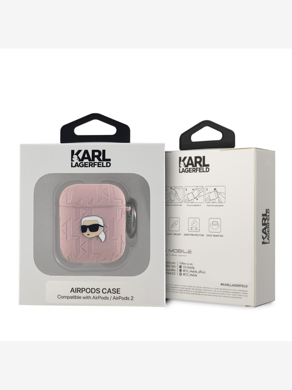Karl Lagerfeld PU релефен калъф за глава на Карл за AirPods 1/2 Pink Karl Lagerfeld