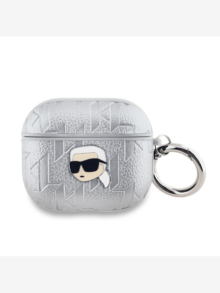Karl Lagerfeld PU релефен калъф за глава Karl за AirPods 3 сребрист Karl Lagerfeld
