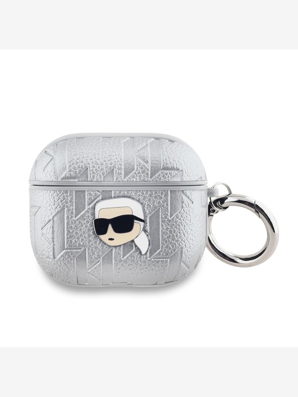 Karl Lagerfeld PU релефен калъф за глава Karl за AirPods 3 сребрист Karl Lagerfeld