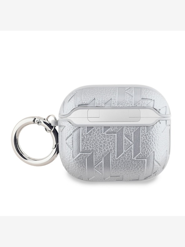 Karl Lagerfeld PU релефен калъф за глава Karl за AirPods 3 сребрист Karl Lagerfeld