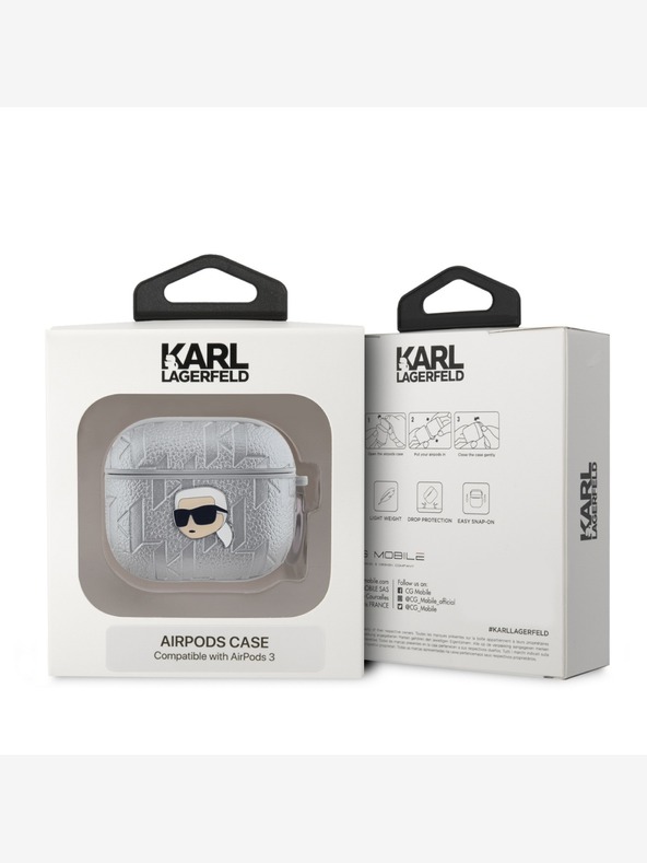 Karl Lagerfeld PU релефен калъф за глава Karl за AirPods 3 сребрист Karl Lagerfeld