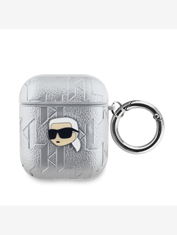 Karl Lagerfeld Karl Lagerfeld PU релефен калъф Karl Head за AirPods 1/2 Silver