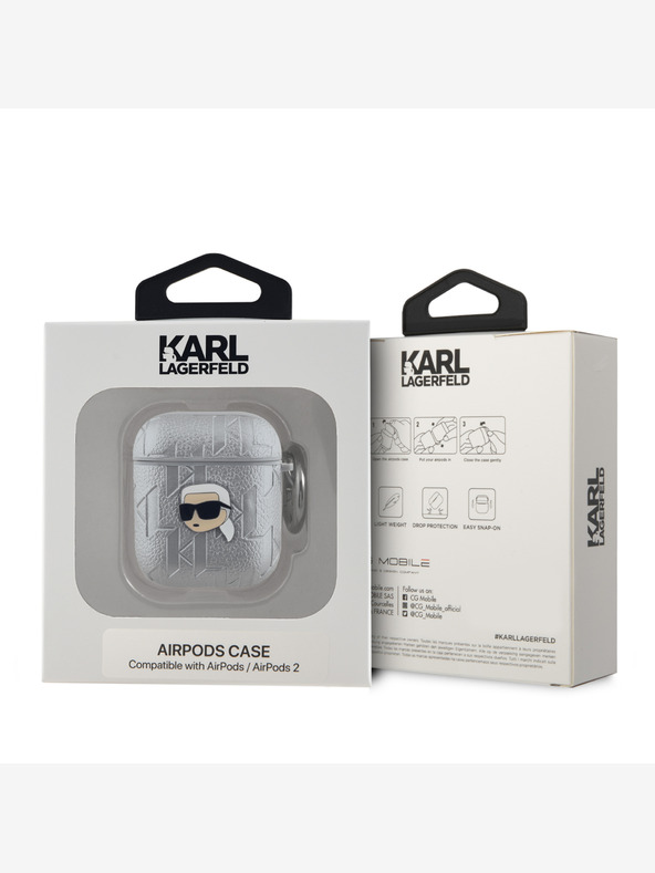 Karl Lagerfeld Karl Lagerfeld PU релефен калъф Karl Head за AirPods 1/2 Silver