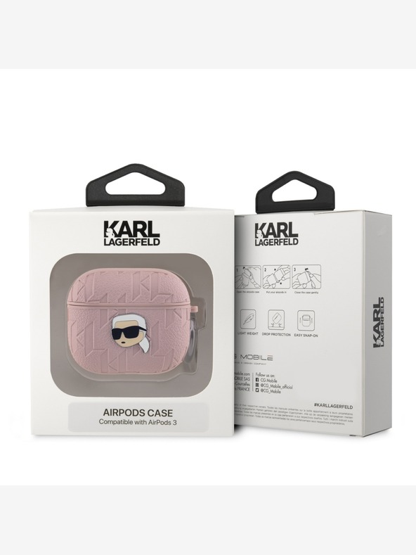 Karl Lagerfeld PU Релефен калъф с глави на Карл за AirPods 3 Розов Karl Lagerfeld