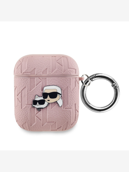 Karl Lagerfeld Карл Лагерфелд PU релефен калъф за глави на Карл и Шупет за AirPods 1/2 Pink