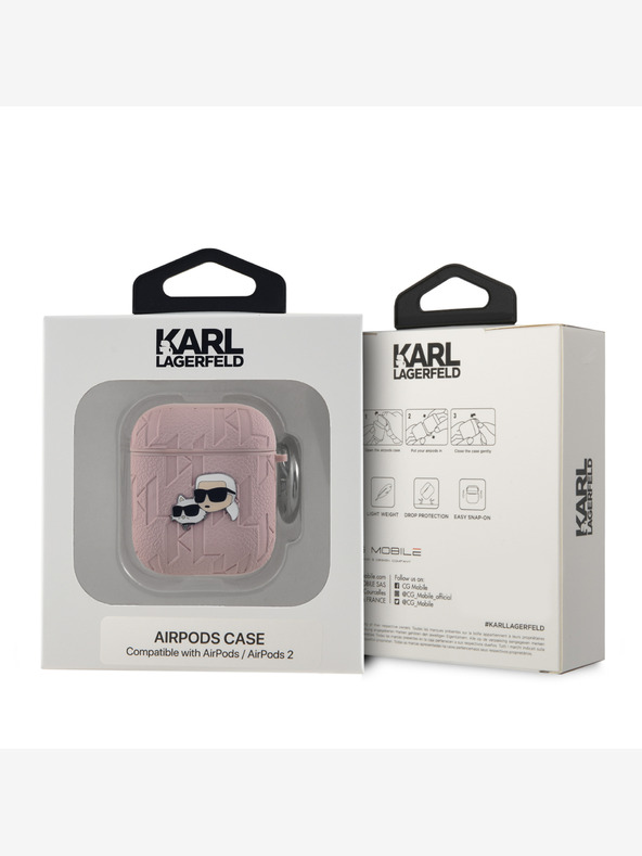 Karl Lagerfeld Карл Лагерфелд PU релефен калъф за глави на Карл и Шупет за AirPods 1/2 Pink