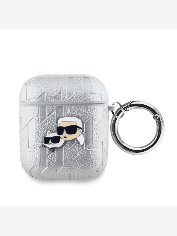 Karl Lagerfeld PU релефен калъф за глави на Карл и Шупет за AirPods 1/2 Silver Karl Lagerfeld