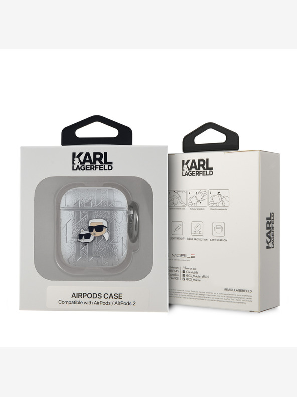 Karl Lagerfeld PU релефен калъф за глави на Карл и Шупет за AirPods 1/2 Silver Karl Lagerfeld