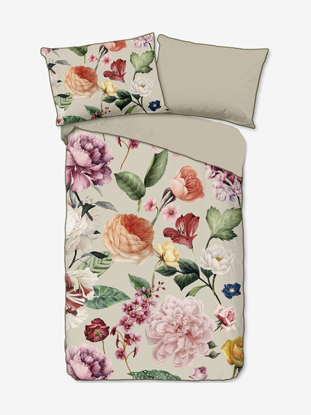 Descanso Бежово шарено двустранно спално бельо Descanso Fiori 140 x 200 cm
