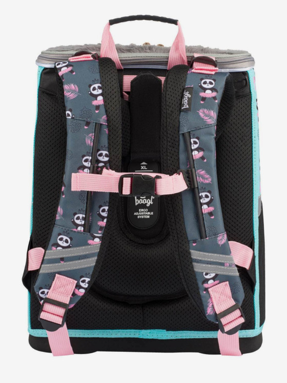 BAAGL  Сива ученическа чанта с цип и панда Baagl