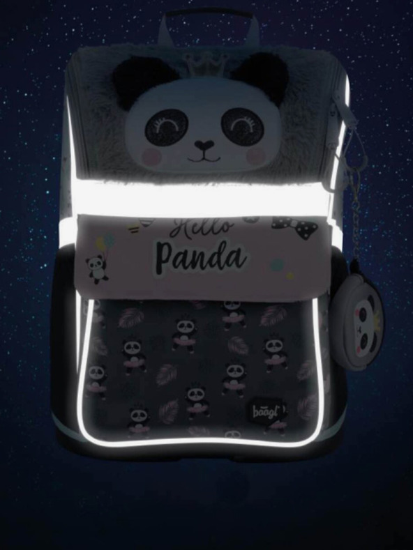 BAAGL  Сива ученическа чанта с цип и панда Baagl