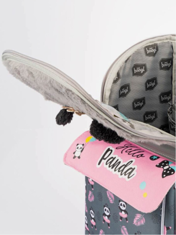 BAAGL  Сива ученическа чанта с цип и панда Baagl