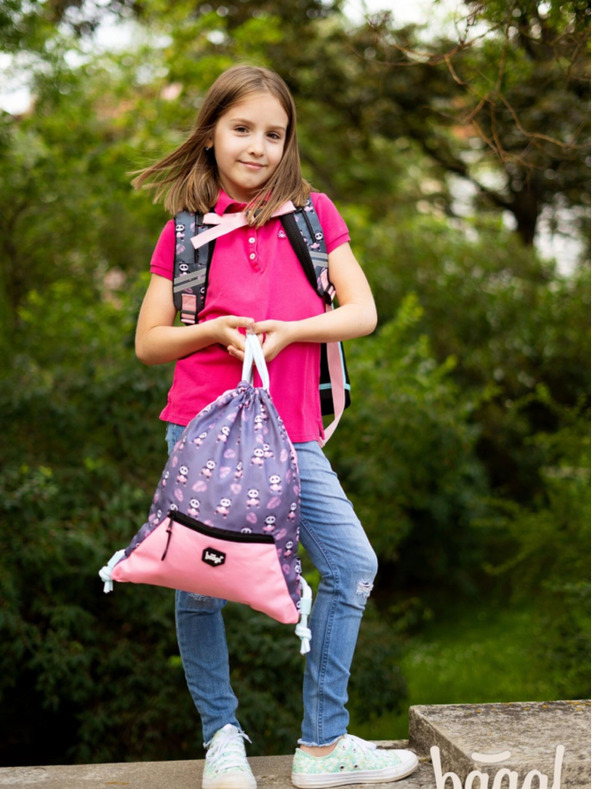 BAAGL  Сива училищна чанта с джоб панда Baagl