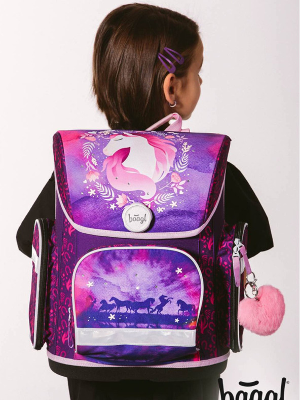 BAAGL  Лилав училищен комплект Ergo - раница, моливник, чанта Baagl Horse