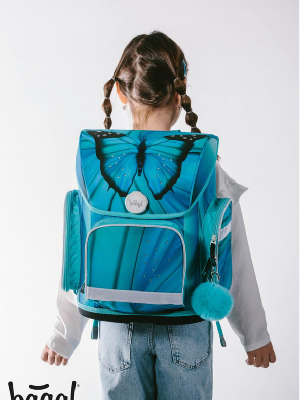BAAGL  Син училищен комплект Ergo - куфарче, моливник, чанта Baagl Butterfly