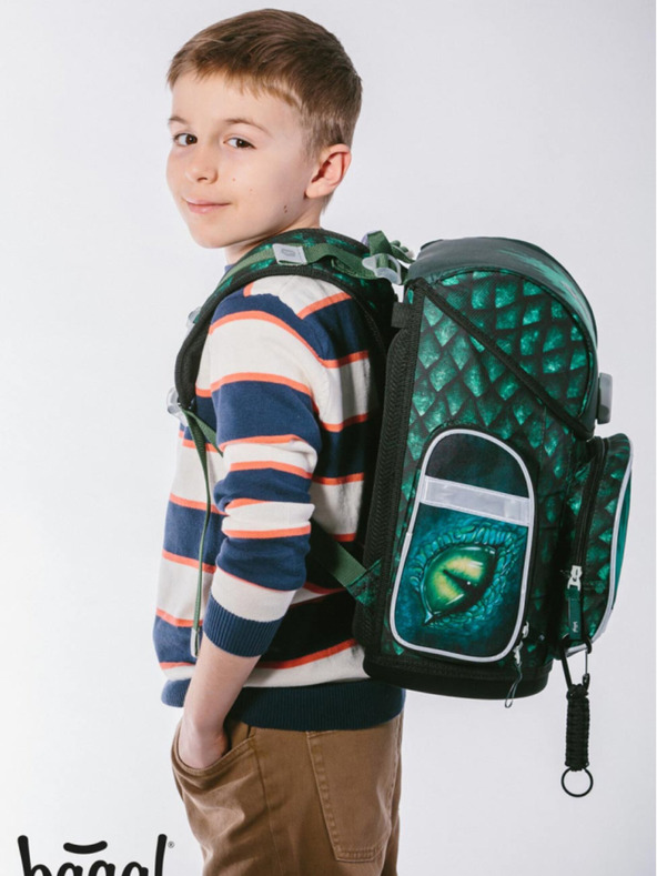 BAAGL  Зелен училищен комплект Ergo - куфарче, моливник, чанта Baagl Dragon