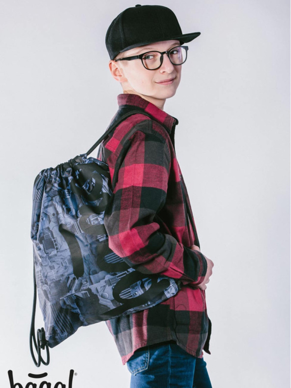 BAAGL  Сив училищен комплект - раница, моливник, чанта Baagl Core Technic