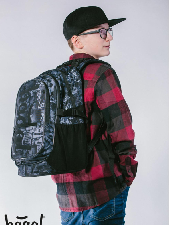 BAAGL  Сив училищен комплект - раница, моливник, чанта Baagl Core Technic