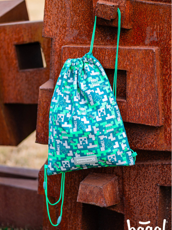 BAAGL  Зелен училищен комплект - моливник, чанта Baagl Minecraft 2 Silver Creeper