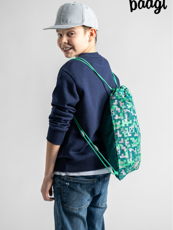 BAAGL  Зелен училищен комплект - моливник, чанта Baagl Minecraft 2 Silver Creeper