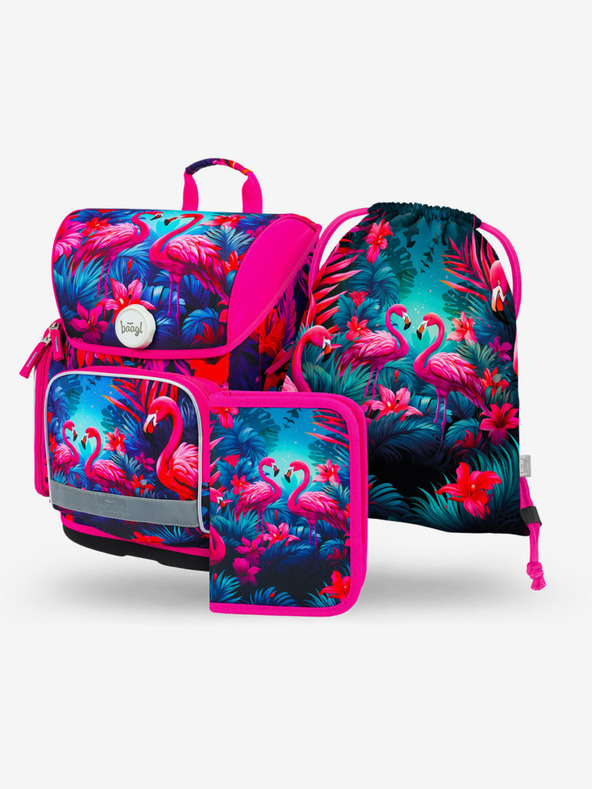 BAAGL  Розов училищен комплект Ergo - куфарче, моливник, чанта Baagl Flamingos