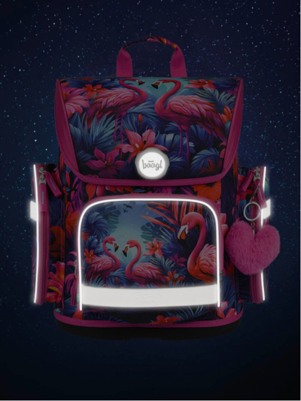 BAAGL  Розов училищен комплект Ergo - куфарче, моливник, чанта Baagl Flamingos