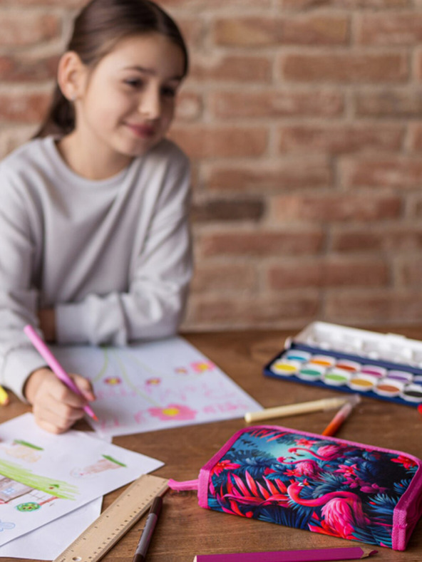 BAAGL  Розов училищен моливник на едно ниво Baagl Фламинго