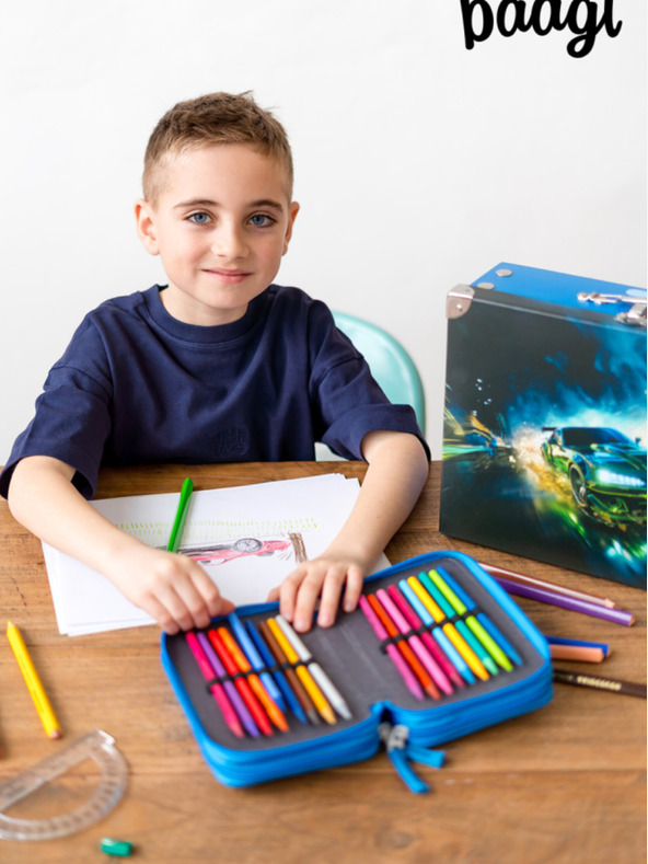 BAAGL  Син училищен моливник на три нива Baagl Състезателна кола