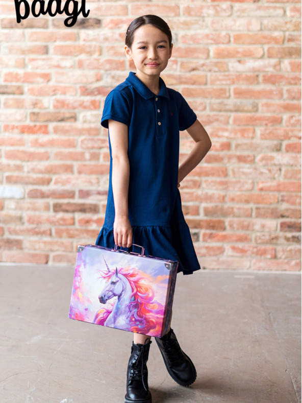 BAAGL  Лилав сгъваем училищен калъф с обков Baagl Царство на еднорозите