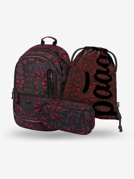 BAAGL  Черен ученически комплект - раница, моливник, чанта Baagl Core Red Polygon