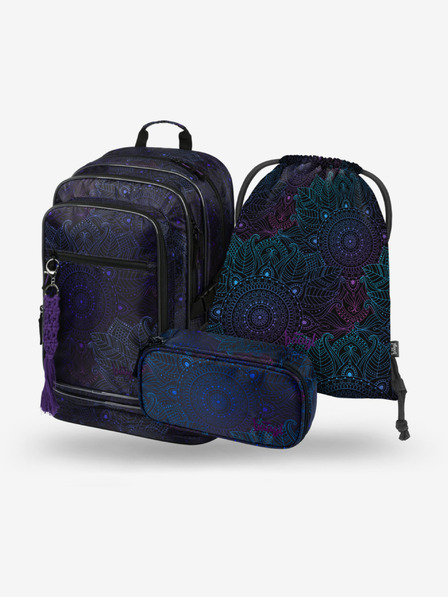 BAAGL  Черен шарен училищен комплект - раница, моливник и чанта Baagl Cubic Zen