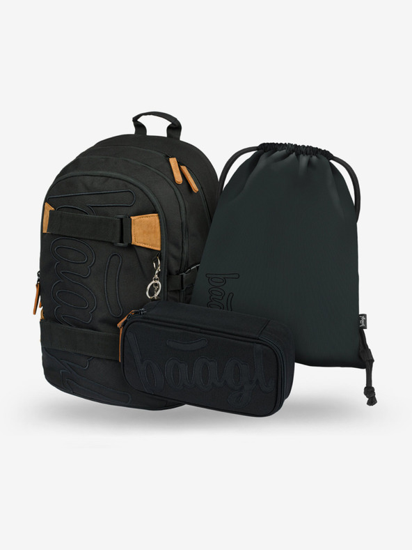 BAAGL  Сив ученически комплект - раница, моливник и чанта Baagl Skate Darkness