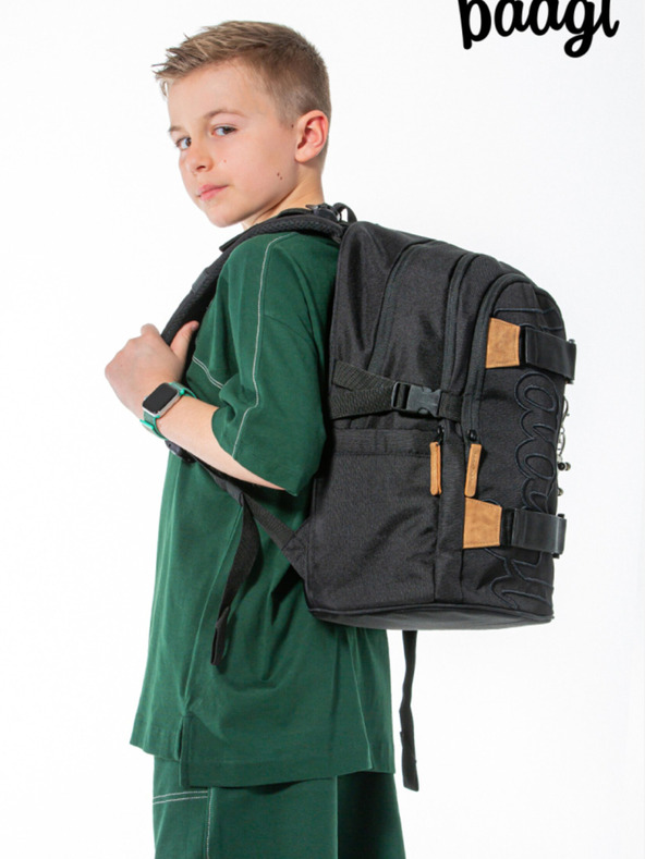 BAAGL  Сив ученически комплект - раница, моливник и чанта Baagl Skate Darkness