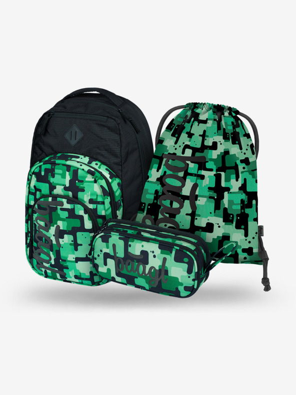 BAAGL  Черен училищен комплект - раница, моливник, чанта Baagl Coolmate Green