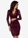 numoco Дантелена рокля с дълъг ръкав и дълбоко деколте - тъмна слива Numoco