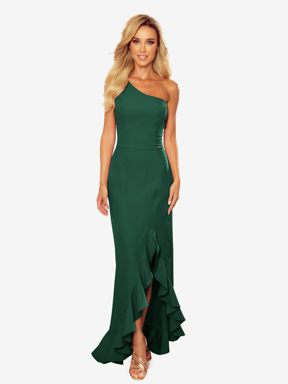 numoco Дълга рокля с едно рамо - тъмнозелена Numoco