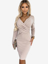 numoco Елегантна памучна рокля с деколте тип "молив" и дълги ръкави - бежова Numoco