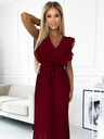 numoco Плисирана рокля с волани, деколте и колан - бордо Numoco