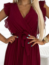 numoco Плисирана рокля с волани, деколте и колан - бордо Numoco