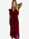 numoco Плисирана рокля с волани, деколте и колан - бордо Numoco