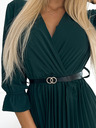 numoco SERENA Макси рокля с колан и 3/4 ръкав, с дълбоко деколте - зелена Numoco