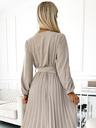 numoco VIVIANA Плисирана миди рокля със сърцевидно деколте, дълги ръкави и широк колан - бежова Numoco