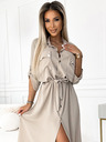 numoco Миди рокля с риза, златни копчета и връзки - бежова Numoco