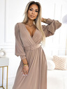 numoco FIORELLA Дълга рокля с широк колан и деколте - бежова Numoco