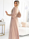 numoco FIORELLA Дълга рокля с широк колан и деколте - бежова Numoco