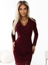 numoco Дантелена рокля с дълги ръкави и деколте - тъмно бордо Numoco
