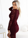 numoco Дантелена рокля с дълги ръкави и деколте - тъмно бордо Numoco