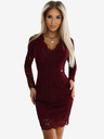 numoco Дантелена рокля с дълги ръкави и деколте - тъмно бордо Numoco