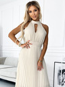 numoco Плисирана миди рокля с падащо деколте - бежово Numoco